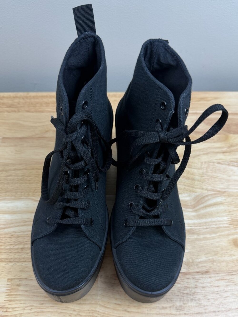 Altercore Black Canvas Lace Up Platform Wedge Ankle Boots EU 40 Made in Italy - Picture 2 of 9